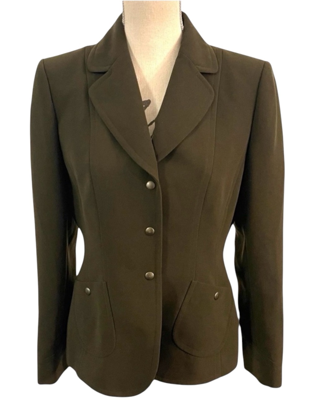Tahari ASL Olive Green Snap Closure Blazer Jacket (8P)